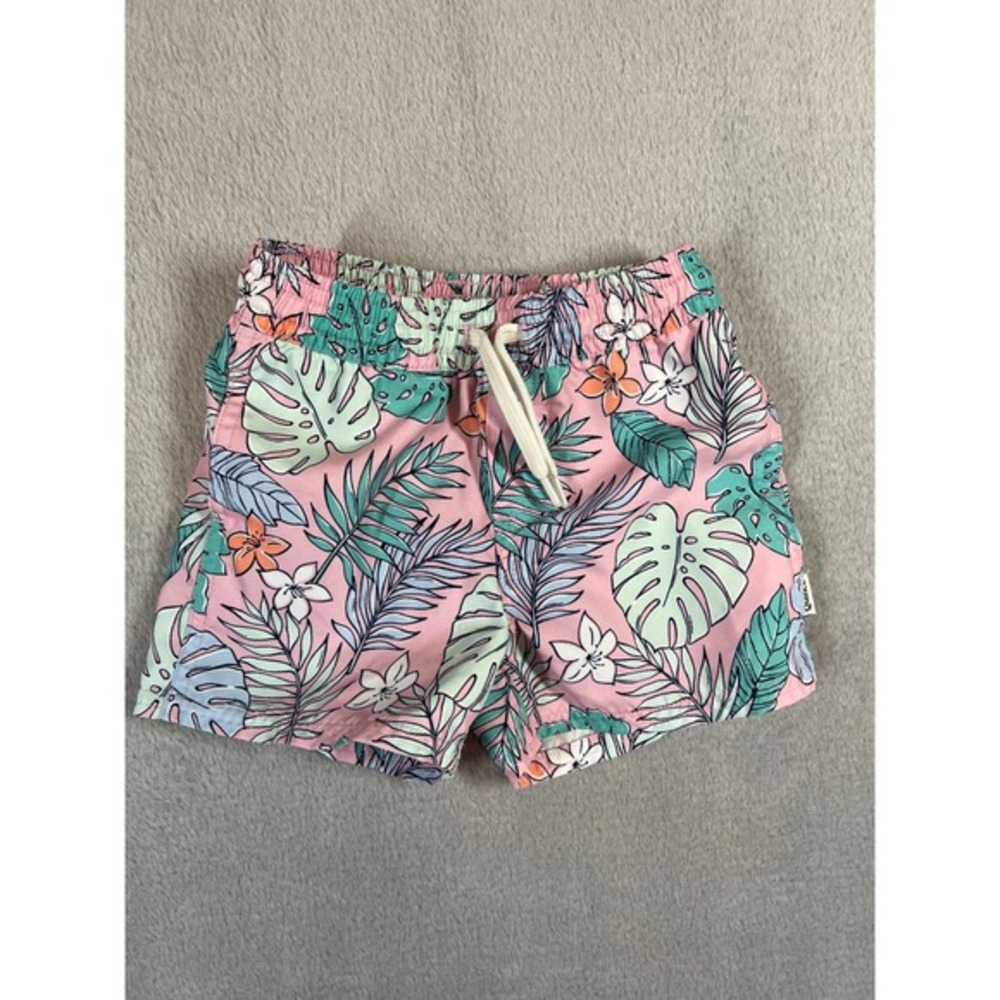 Quince Toddler Pink Tropical‎ Floral Mesh Lined Swim Trunks 12-18M